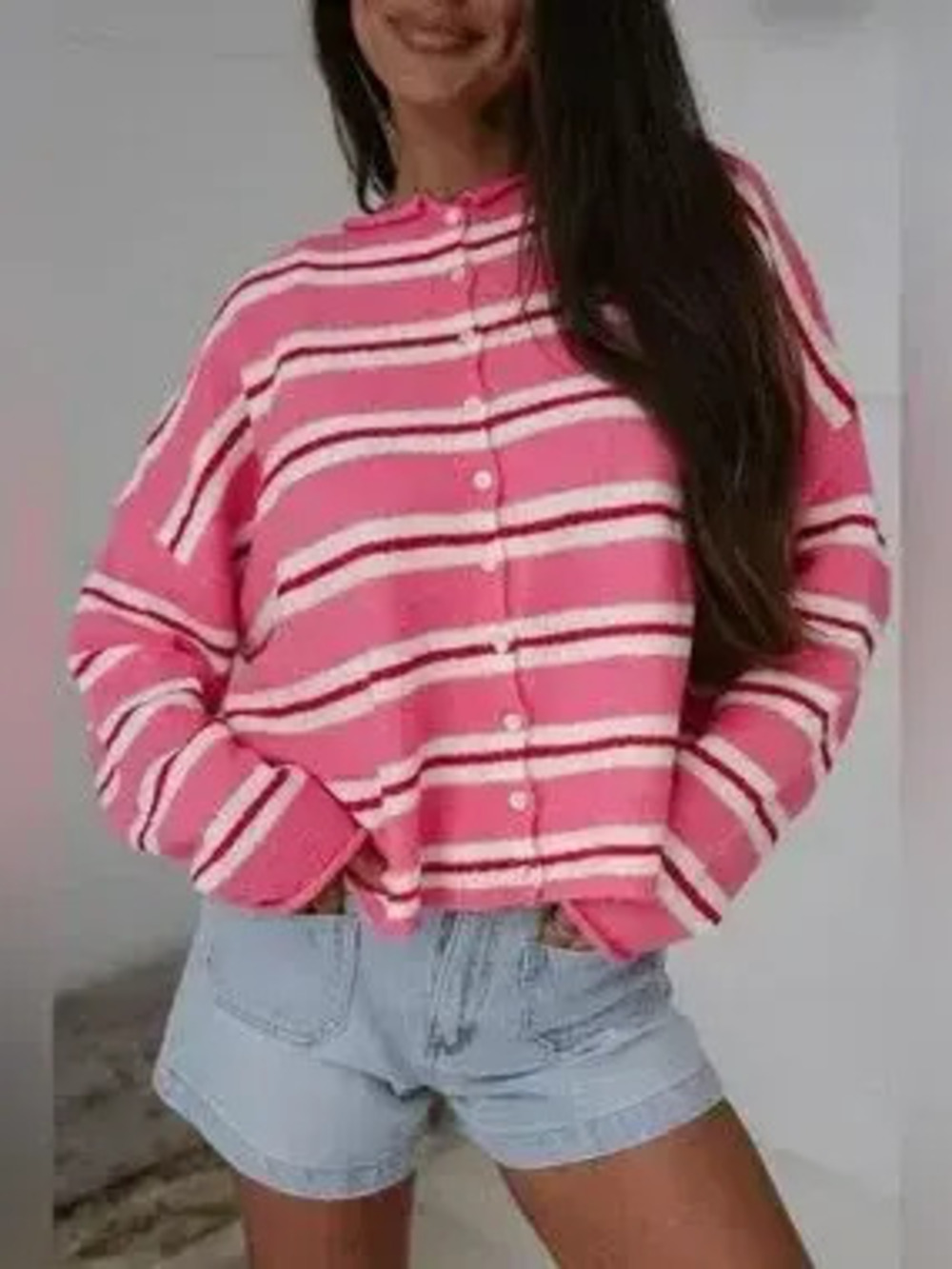 Striped Button-Up Cardigan - Picture 1 of 10